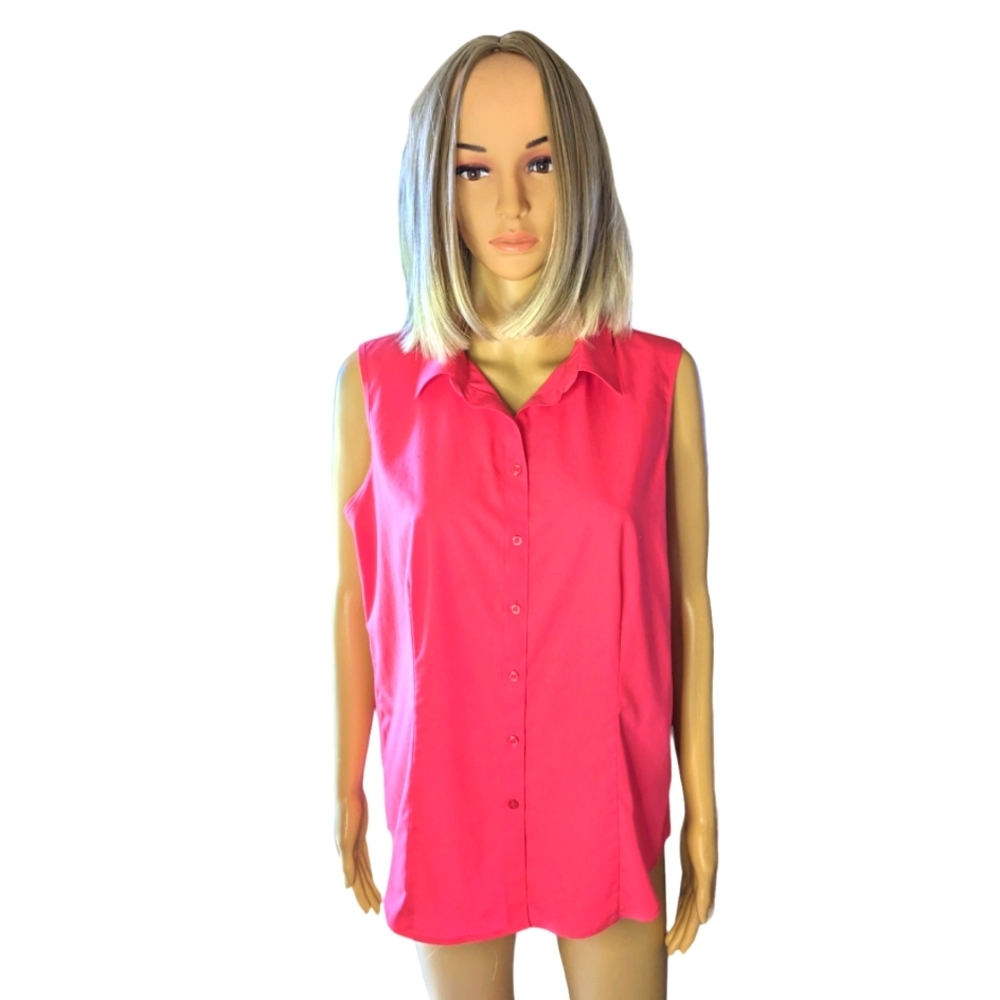 Talbots sleeveless/Tank button down pleated watermelon color blouse. NWOT Sz M